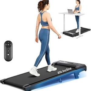 THERUN 8% Walking Pad with Incline,Under Desk Walking Pad for Home Office,2.5 HP APP Walking Pad Treadmill,265 lbs Capacity LED Screen with Remote Control,Portable Large Walking Pad