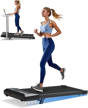 DeerRun Under Desk Walking Pad Treadmill for Home & Office, 6% Manual Incline, 2.5 HP, 0.6–3.8 MPH Walking Speed, 300 lb Capacity, App & Remote Control