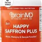 BRAINMD Dr Amen Happy Saffron Plus - 90 Capsules - with Saffron Flower Extract, Curcumin & Zinc - Vegan, Gluten Free - 30 Servings | 30 Servings