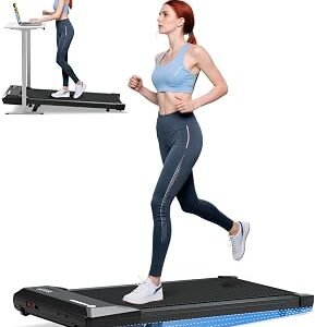 DeerRun Under Desk Walking Pad Treadmill with 6% Manual Incline, 0.6-3.8 MPH Walking Speed, 2.5 HP, 300 lb Capacity, App & Remote Control, for Home Office & Small Spaces