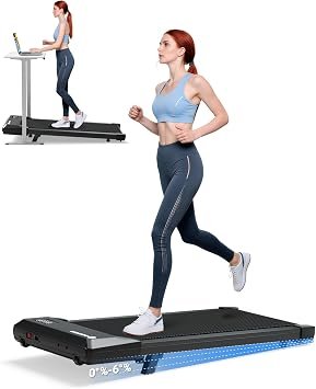 DeerRun Under Desk Walking Pad Treadmill with 6% Manual Incline, 0.6-3.8 MPH Walking Speed, 2.5 HP, 300 lb Capacity, App & Remote Control, for Home Office & Small Spaces