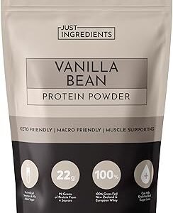 JUST INGREDIENTS Vanilla Bean Protein Powder – 20-Serving Blend with 100% Grass-Fed Whey & Organic Plant Proteins – Real Vanilla Bean & Cinnamon – Supports Muscle Recovery, Energy*