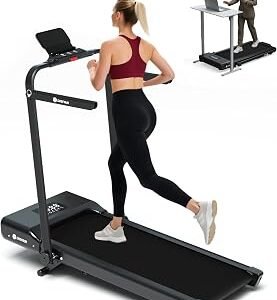 DeerRun Walking Pad Treadmill with Incline and Handle Bar, 4-in-1 Foldable Under Desk Treadmills for Home Small or Office, 300 lbs Capacity 3.0 HP Folding Portable Walking Pad with APP