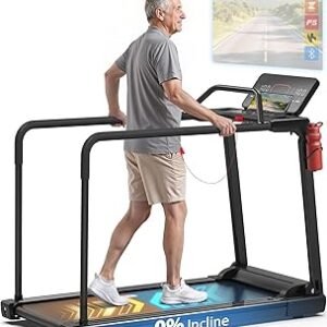 Redliro Treadmill for Seniors Slow Walking - Backwards Treadmill for Seniors with Long Handrails, 0.3 MPH Start, APP Control, Fully Flat 0% Incline Design Recovery Machine for Elderly Home Use
