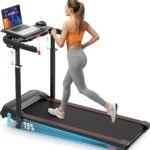 ANCHEER 15% Incline Walking Pad Treadmill with Desk Workstation & Adjustable Height, Portable Treadmills for Home 450 lbs Weight Capacity, 3.5HP Quiet Walking Pad with Desk, Installation in 4 Steps