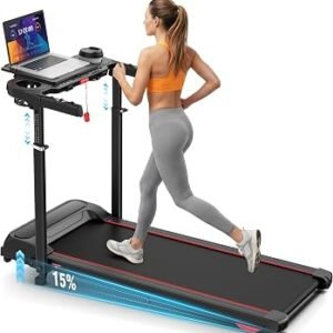 ANCHEER 15% Incline Walking Pad Treadmill with Desk Workstation & Adjustable Height, Portable Treadmills for Home 450 lbs Weight Capacity, 3.5HP Quiet Walking Pad with Desk, Installation in 4 Steps