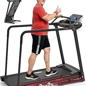 Redliro Walking Treadmill for Seniors Foldable - 400 Lb Capacity Senior Treadmill with Front & Long Handrails, 0%-2% Incline Home Recovery Fitness Exercise Machine for Elder, 47.6" Long Belt, APP
