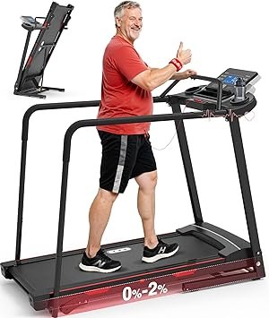 Redliro Walking Treadmill for Seniors Foldable - 400 Lb Capacity Senior Treadmill with Front & Long Handrails, 0%-2% Incline Home Recovery Fitness Exercise Machine for Elder, 47.6" Long Belt, APP