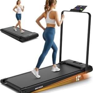 ANCHEER Walking Pad with Handle Bar, 3.0 HP Foldable Walking Treadmill with 12% Incline, 320 lbs Capacity-Portable Under Desk Folding Treadmills for Home with Widened Belt/Installation-Free