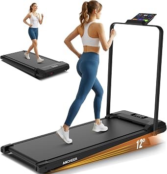 ANCHEER Walking Pad with Handle Bar, 3.0 HP Foldable Walking Treadmill with 12% Incline, 320 lbs Capacity-Portable Under Desk Folding Treadmills for Home with Widened Belt/Installation-Free
