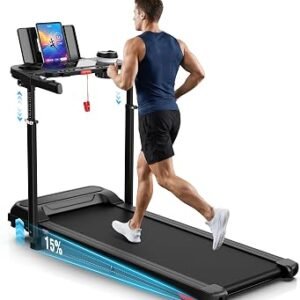 ANCHEER 15% Incline Walking Pad Treadmill with Desk Workstation & Adjustable Height, Portable Treadmills for Home 450 lbs Weight Capacity, 3.5HP Quiet Walking Pad with Desk, Installation in 4 Steps