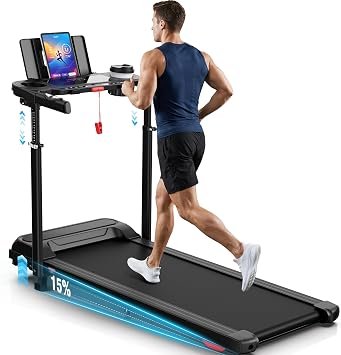 ANCHEER 15% Incline Walking Pad Treadmill with Desk Workstation & Adjustable Height, Portable Treadmills for Home 450 lbs Weight Capacity, 3.5HP Quiet Walking Pad with Desk, Installation in 4 Steps