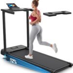 ANCHEER Portable Treadmill with Incline, 3.5HP Walking Pad with Desk & Handle Bar, Foldable Treadmill for Home Office Small Space with Remote Control, 350 LBS Capacity