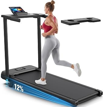 ANCHEER Portable Treadmill with Incline, 3.5HP Walking Pad with Desk & Handle Bar, Foldable Treadmill for Home Office Small Space with Remote Control, 350 LBS Capacity