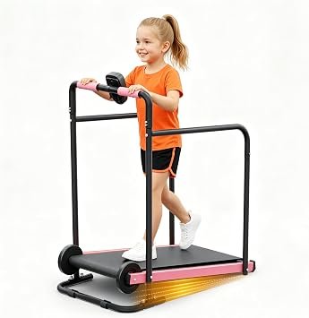 Kids Walking Pad Treadmill - Non-Motorized Indoor Exercise Equipment for Boys & Girls, Ages 8+, Self-Propelled Fitness Toy with Front Padded Rails, Safe Active Play Gym for Home Use