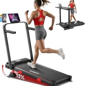 RHYTHM FUN 13% Incline Walking Pad Treadmill, 6.2MPH Foldable Walking Pad with Handle Bar, Under Desk Treadmills for Home Office, 300 LBS Capacity