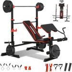 Foldable 1500LBS Capacity 8 IN 1 Weight Bench Set with Leg Extension/Squat Rack/Preacher Curl, Adjustable Bench Press for Home Gym Full Body Workout (US Stock)