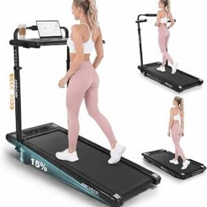 Height-Adjustable Desk Treadmill with 15% Incline for Home Office Workout | 8 in 1 Folding Treadmill 450lbs Weight Capacity, 3.5HP Quiet Portable Treadmill with Desk, 3 Type Control, Ready to Use