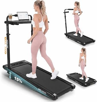 Height-Adjustable Desk Treadmill with 15% Incline for Home Office Workout | 8 in 1 Folding Treadmill 450lbs Weight Capacity, 3.5HP Quiet Portable Treadmill with Desk, 3 Type Control, Ready to Use