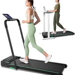 UREVO Strol 2E Smart 2-in-1 Folding Treadmill, Compact Walking Pad with Safety Handle, Plug and Play, Standing Desk Treadmill with Dual LED Display, Smart APP, Walking or Running for Home
