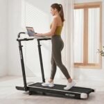 ANCHEER Folding Walking Pad with Handle, 1500W Portable Treadmill with 12% Incline & 8 Modes, 350lb Under Desk Treadmills for Home/Office,Installation-Free