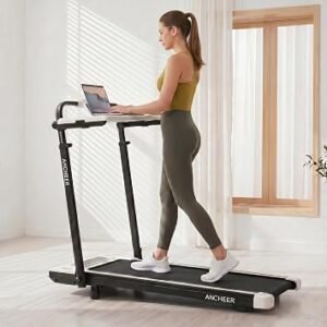 ANCHEER Folding Walking Pad with Handle, 1500W Portable Treadmill with 12% Incline & 8 Modes, 350lb Under Desk Treadmills for Home/Office,Installation-Free