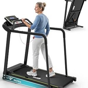Redliro Treadmill for Seniors Slow Walking - 0.3mph Start, Front & Long Handrails - Foldable Recovery Flat Treadmill for Elderly, Auto Lubrication, 3-Level Incline for Home Use