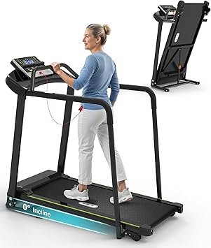Redliro Treadmill for Seniors Slow Walking - 0.3mph Start, Front & Long Handrails - Foldable Recovery Flat Treadmill for Elderly, Auto Lubrication, 3-Level Incline for Home Use