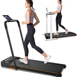 UREVO Strol 2E Smart 2-in-1 Folding Treadmill, Compact Walking Pad with Safety Handle, Plug and Play, Standing Desk Treadmill with Dual LED Display, Smart APP, Walking or Running for Home Office