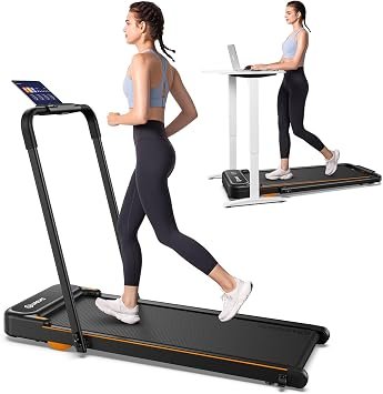 UREVO Strol 2E Smart 2-in-1 Folding Treadmill, Compact Walking Pad with Safety Handle, Plug and Play, Standing Desk Treadmill with Dual LED Display, Smart APP, Walking or Running for Home Office