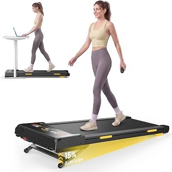 TOPUTURE Walking Pad Treadmill with 15% 15-Level Auto Incline, 3.0HP Quiet Brushless Under Desk Treadmill, Compact Treadmills for Home/Office, RGB LED Screen, Bluetooth Speaker, Remote/App Control