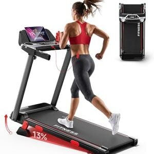 RHYTHM FUN Treadmills for Home, 3.0HP Treadmill with 13% Incline, Portable Walking Pad Treadmill with Handles, Quiet Folding Walking Pad, 7.5MPH Compact Running Treadmills, LED Display,350LBS Capacity
