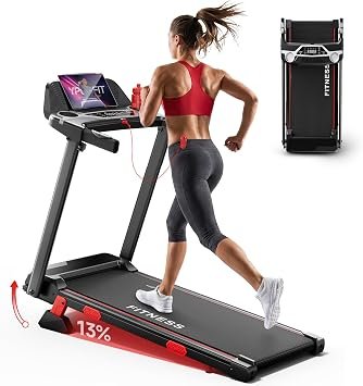 RHYTHM FUN Treadmills for Home, 3.0HP Treadmill with 13% Incline, Portable Walking Pad Treadmill with Handles, Quiet Folding Walking Pad, 7.5MPH Compact Running Treadmills, LED Display,350LBS Capacity