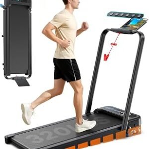 Foldable Treadmill with Handlebar, 320LB Capacity Walking Pad for Home Office, Under Desk Folding Treadmills with Incline, Portable Folding Running Machine with App Control & 36"x16" Belt